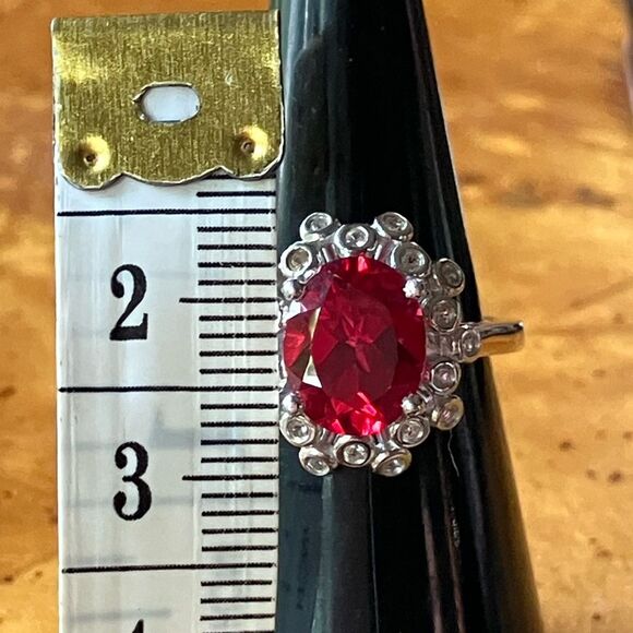 Lab Created Red Sapphire Sterling Silver Cocktail Ring Size 6 - Picture 7 of 9
